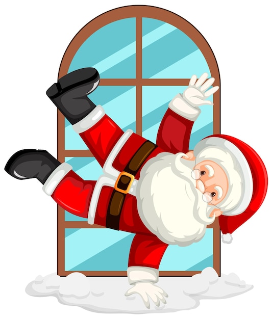 Free Vector happy santa doing one hand stand by the window