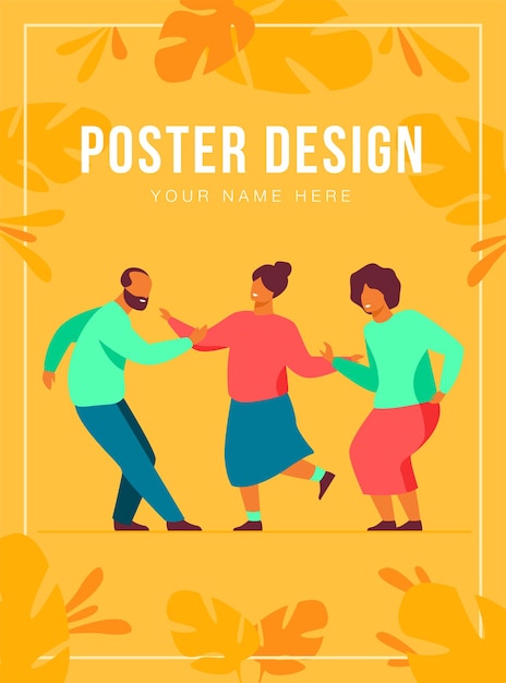 Happy senior people dancing at party poster template