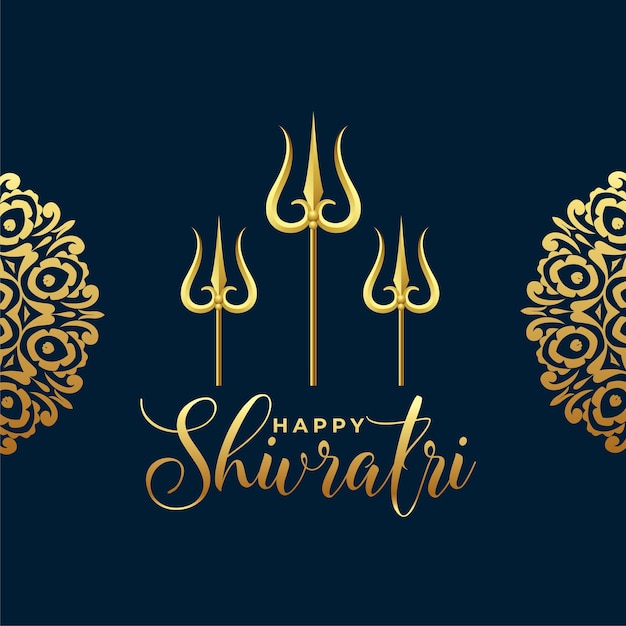 Free Vector happy shivratri golden text with shiv trishul for hindu festival