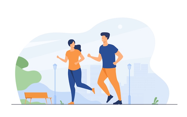 Free Vector happy smiling couple running at summer park