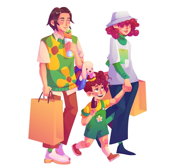 Free Vector happy smiling family buy goods in mall