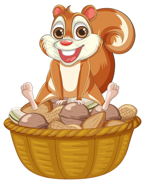 Free Vector happy squirrel in nut basket