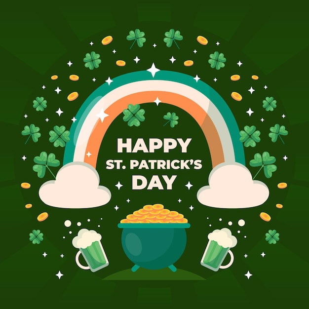 Free Vector happy st. patrick's day illustration with rainbow and beer