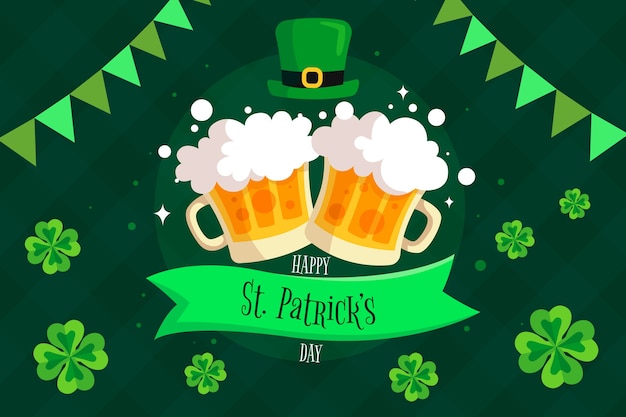 Happy st. patrick's day with beer mugs and clover