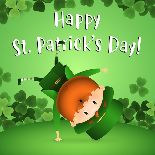 Free vector happy st patricks day lettering with funny leprechaun