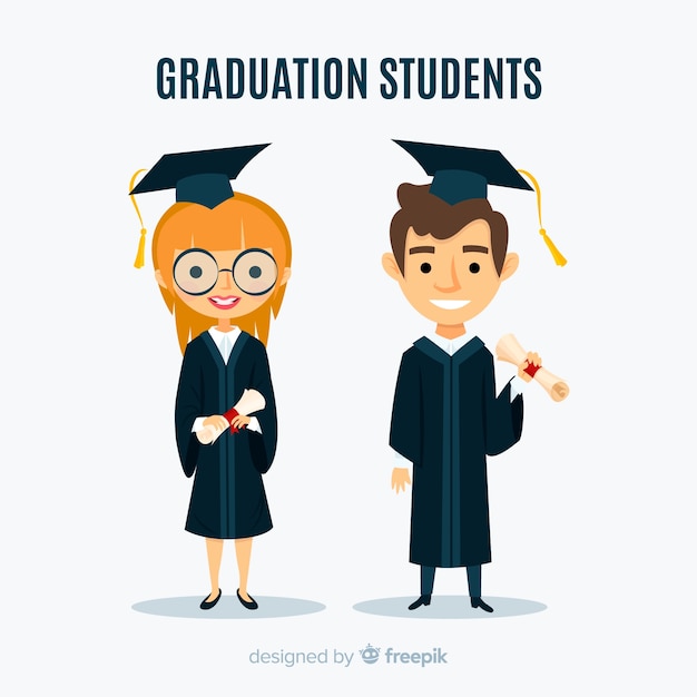 Happy students graduating with flat design