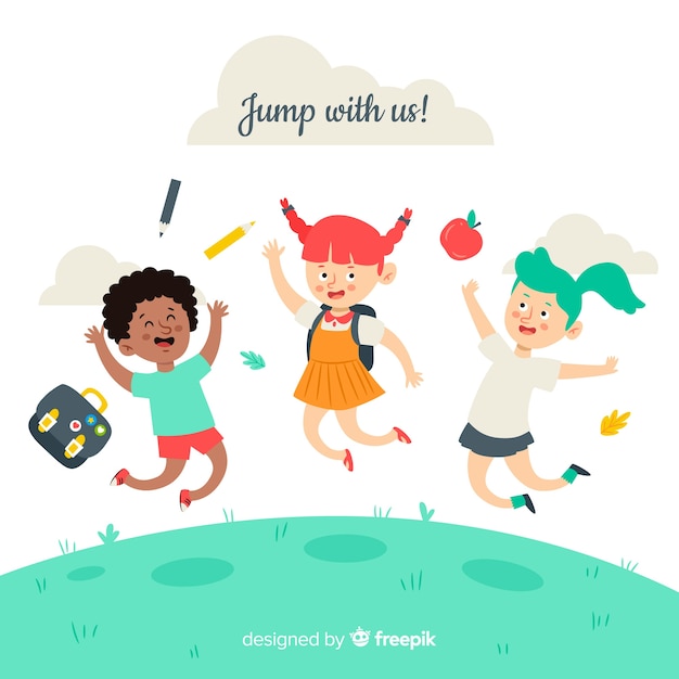 Free Vector happy students jumping with flat design