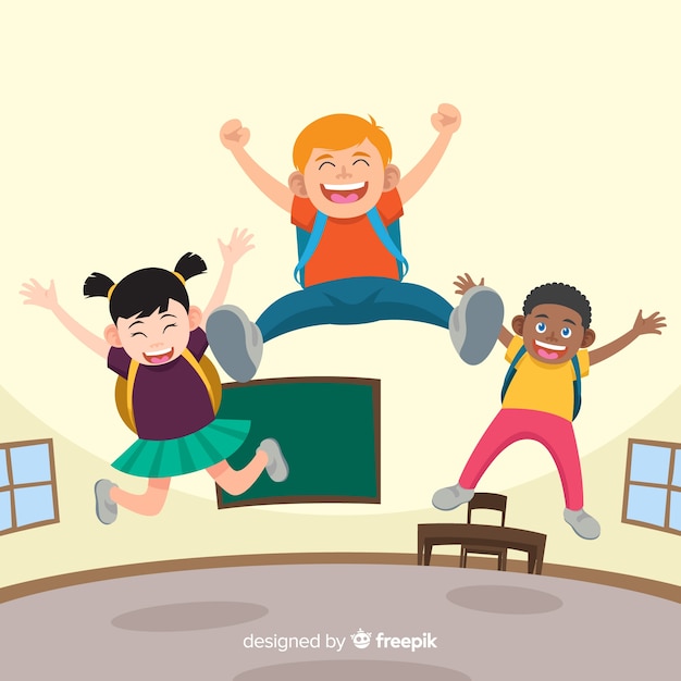 Free Vector happy students jumping with flat design