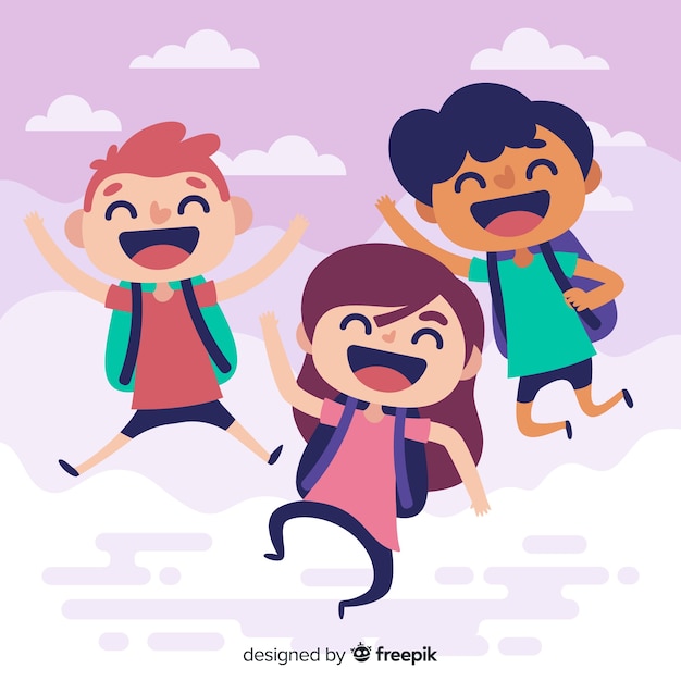 Happy students jumping with flat design