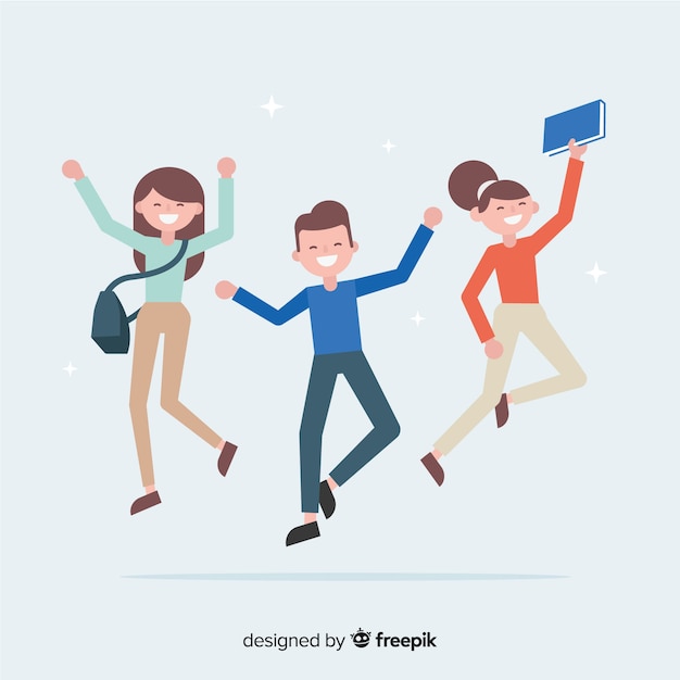 Happy students jumping with flat design