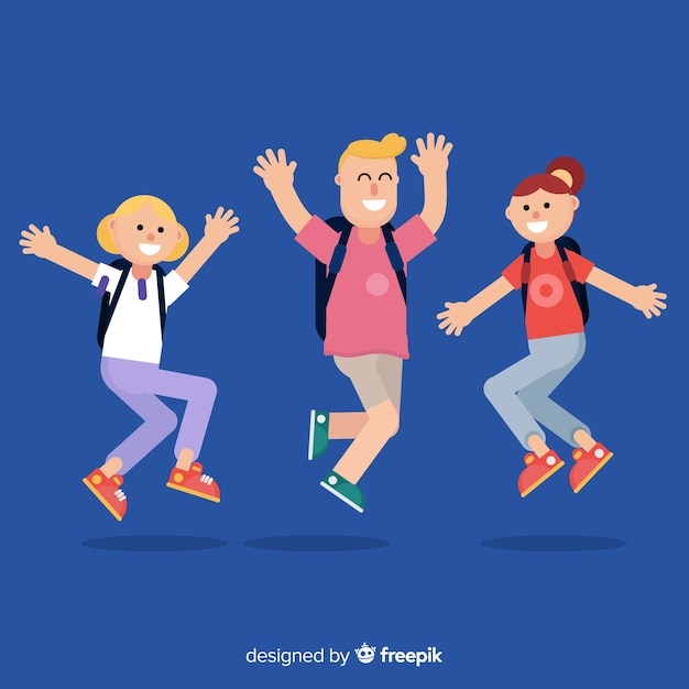 Happy students jumping with flat design