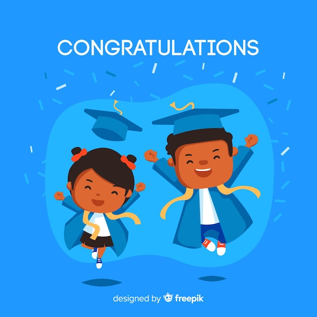 Happy students with flat design celebrating graduation