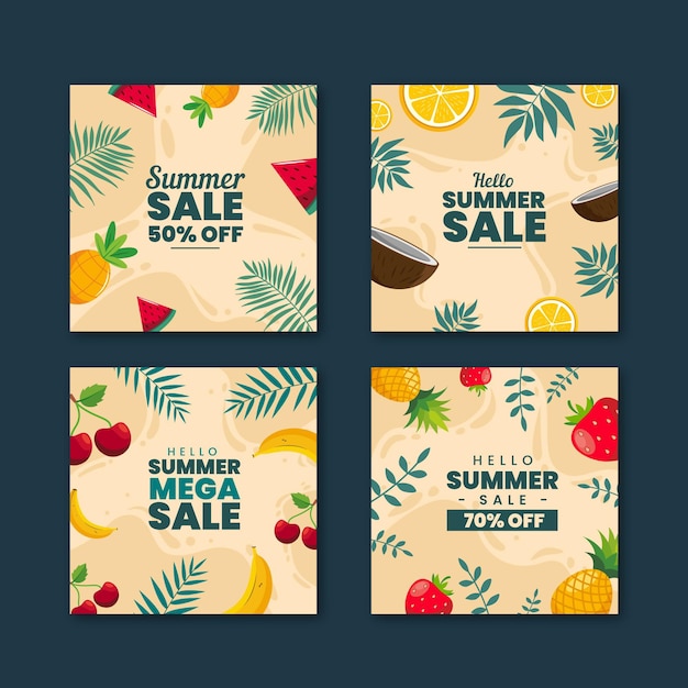 Free Vector happy summer sale instagram post collection