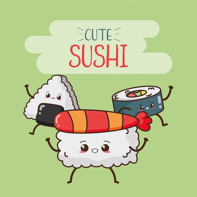 Free Vector happy sushi kawaii, food design, illustration