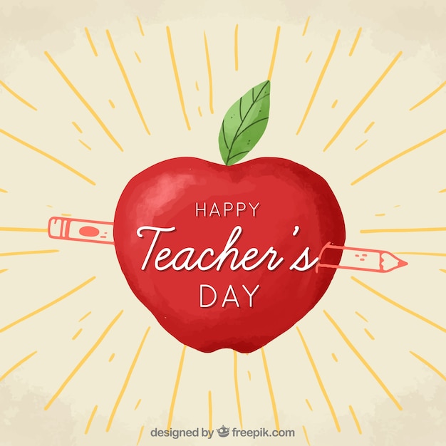 Happy teacher's day, an apple and a pencil