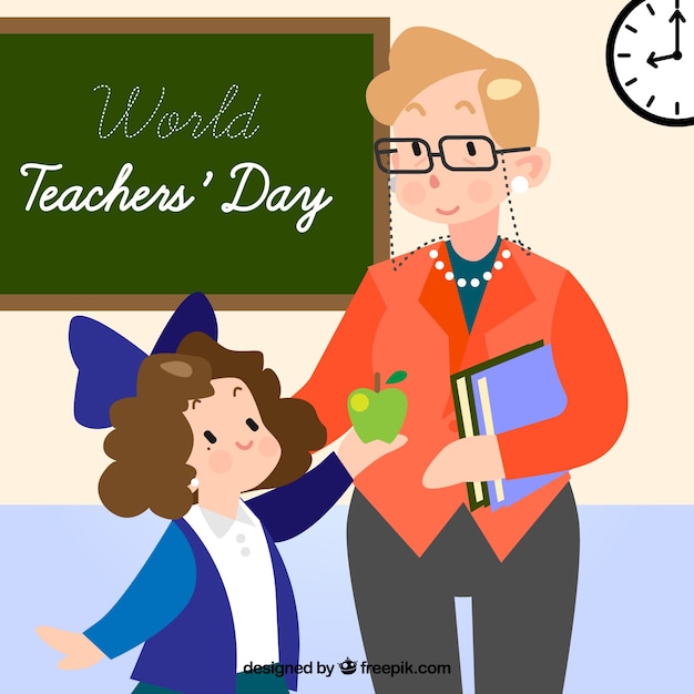 Free vector happy teacher's day, a teacher and a student