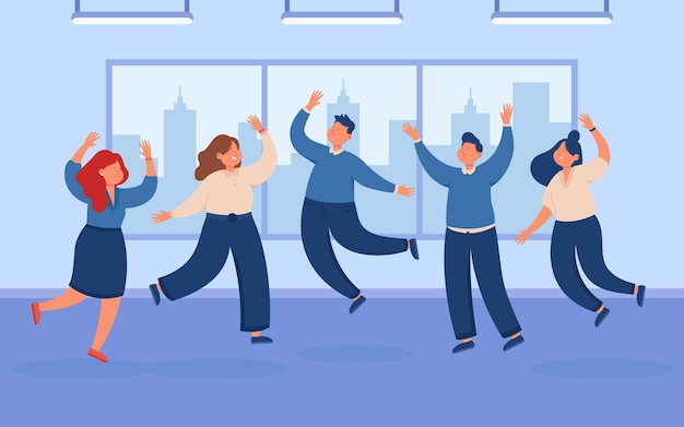 Free vector happy team of business people jumping, celebrating victory