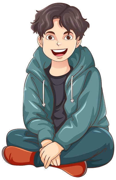 Happy teen cartoon sitting on the floor