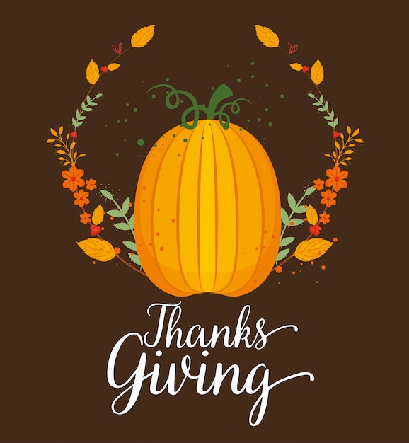 Free Vector happy thanks giving card with pumpkin