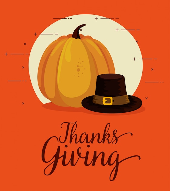 Free Vector happy thanks giving card with pumpkin