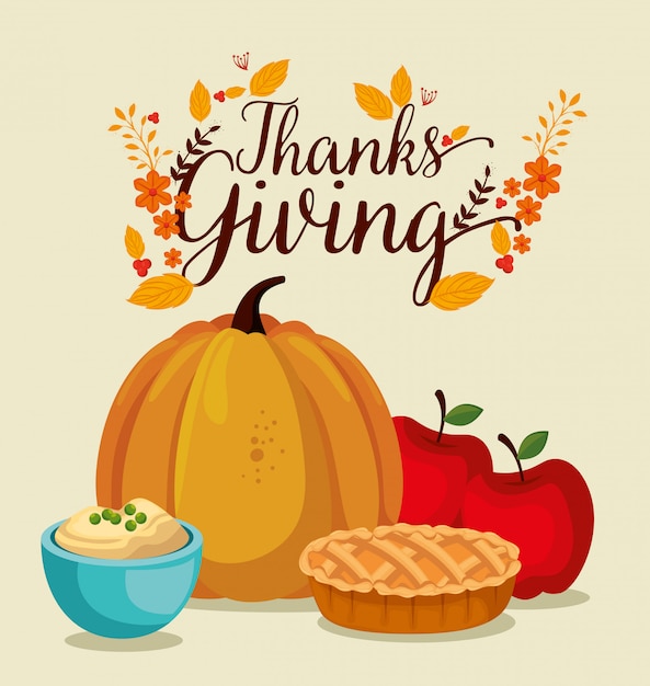 Free Vector happy thanks giving card with pumpkin