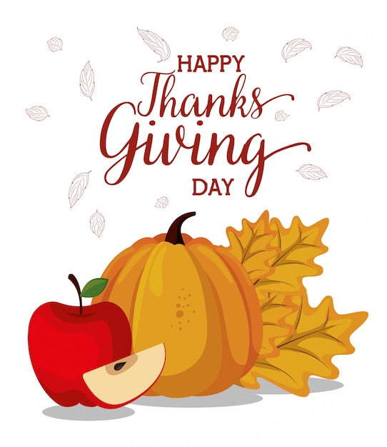 Free vector happy thanks giving card with pumpkin