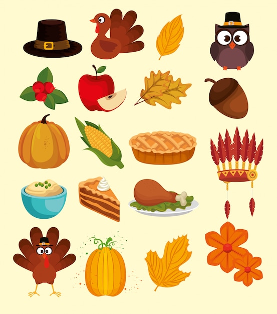 Happy thanks giving icon set