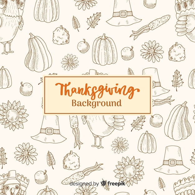 Happy thanksgiving background with outlined illustrations