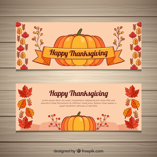 Free Vector happy thanksgiving banners with pumpkin