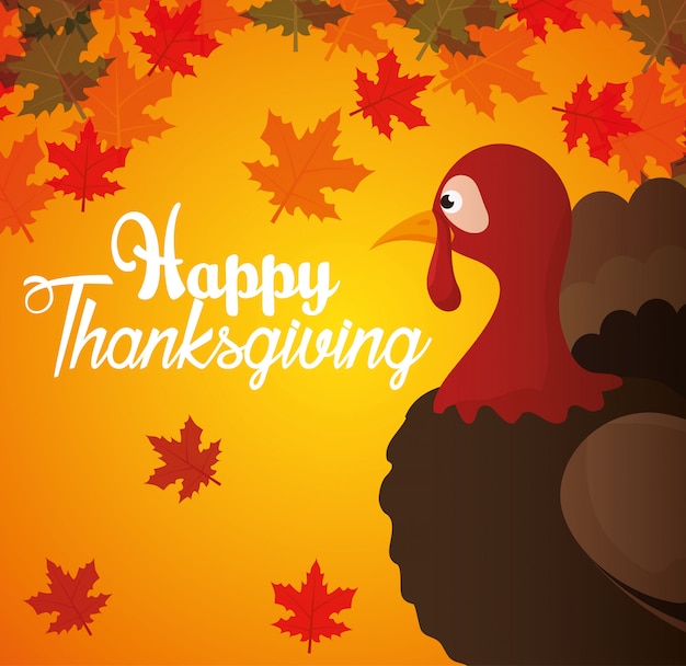 happy thanksgiving day card turkey autumn background