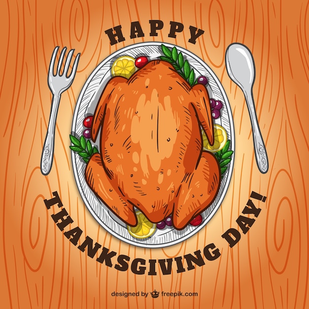 Free Vector happy thanksgiving day card with a hand drawn turkey