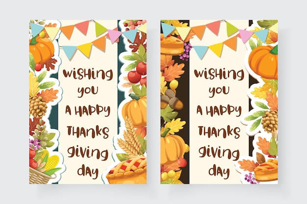 Free vector happy thanksgiving day card with maple leaf and pumpkin.