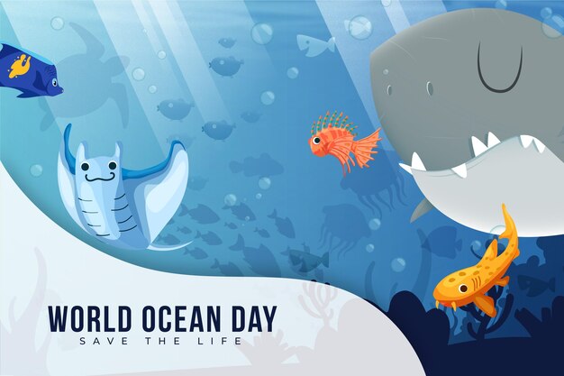 Happy underwater creatures world ocean day