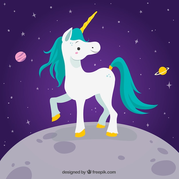 Happy unicorn background on the moon