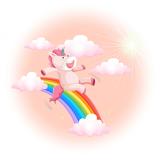 Happy unicorn on sky