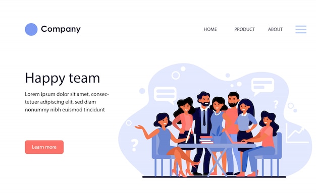 Happy united business team. Website template or landing page