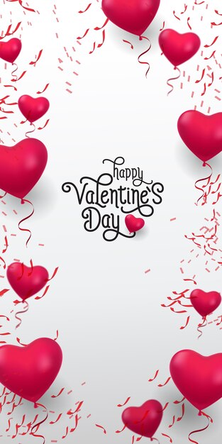 Happy Valentine Day lettering. Inscription with red balloons