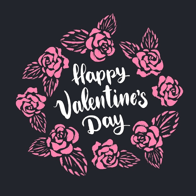 Free Vector happy valentine's day lettering with pink roses