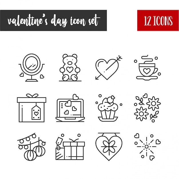 Happy Valentine's Day Outline 12 icon set