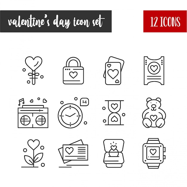 Happy Valentine's Day Outline 12 icon set