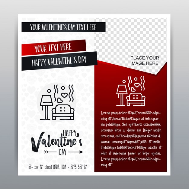 Happy Valentine's Day Red Icon Vertical Banner Red background. Vector illustration