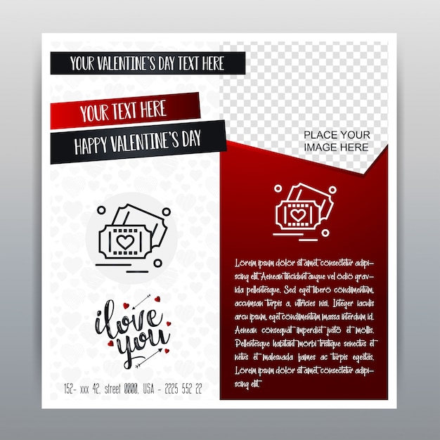 Happy Valentine's Day Red Icon Vertical Banner Red background. Vector illustration