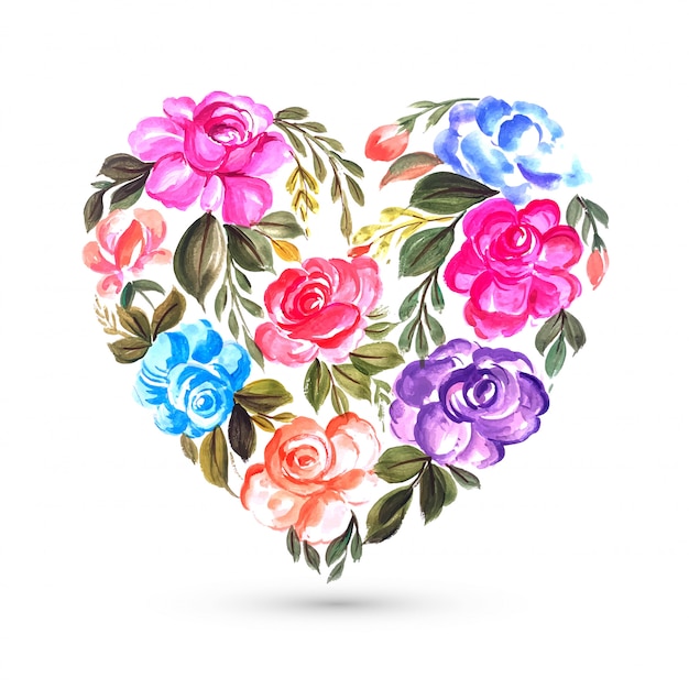 Free vector happy valentines day colorful flower greeting card with heart