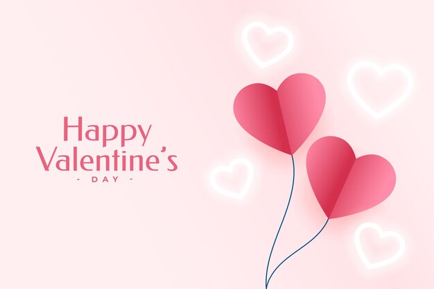 Happy valentines day greeting with paper and neon hearts design