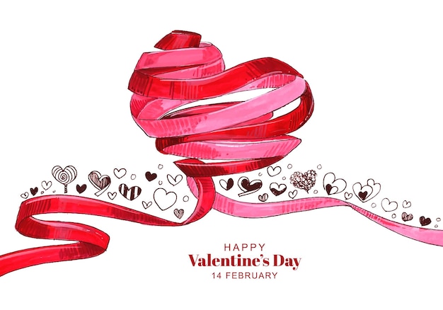 Free Vector happy valentines day lovely ribbon heart greeting card background