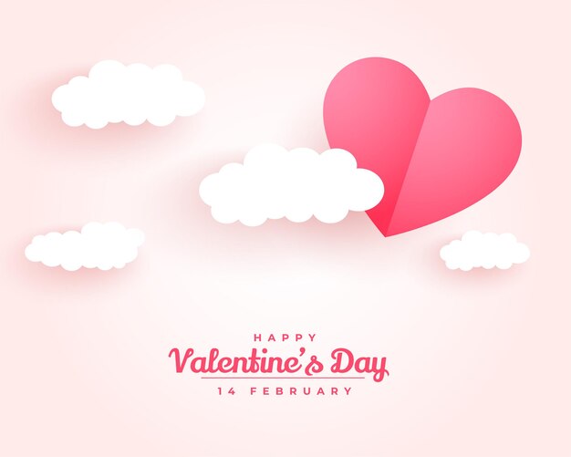 Happy valentines day paper style cloud and heart background