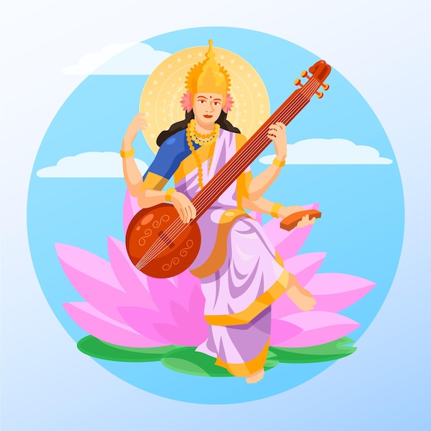 Happy vasant panchami instrument flat design