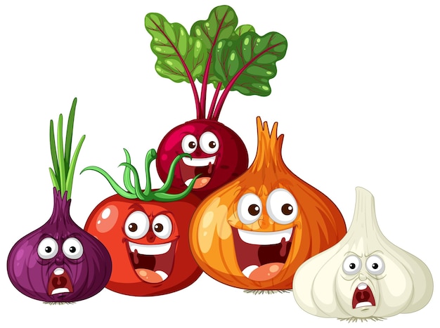 Free Vector happy vegetables with funny faces