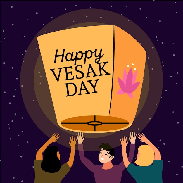 Happy vesak day with people and lantern