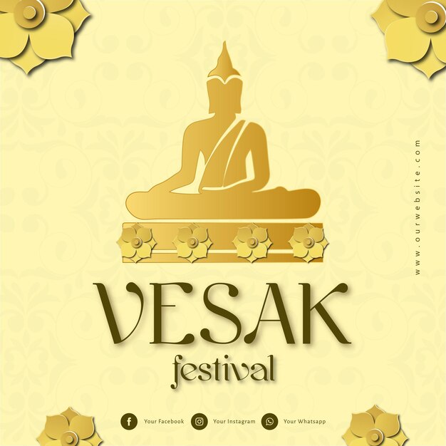 Happy Vesak Greetings Beige Golden Background Social Media Design Banner